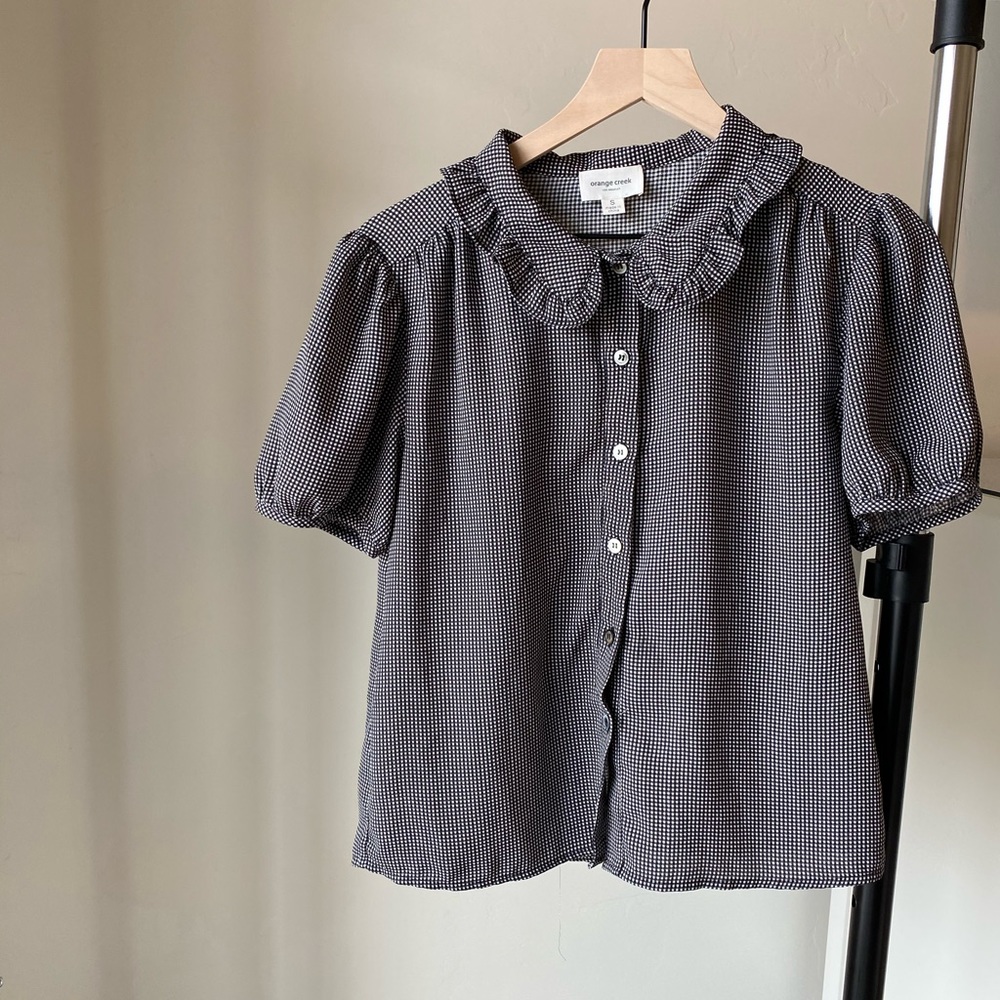 Gingham black blouse